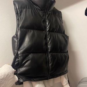 Aritzia black leather puffer vest